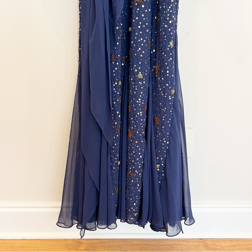 Vintage Jack Bryan Evening Gown Dress Large Blue Beaded Chiffon Celestial Gala - Picture 8 of 15